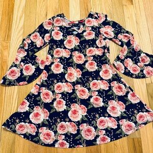 Floral Kids Dress with Bell Sleeves